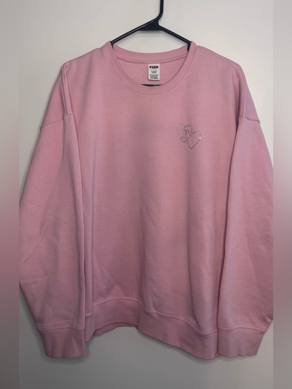 PINK Victoria's Secret Light Pink Rhinestone Heart Crewneck Sweatshirt Size XL